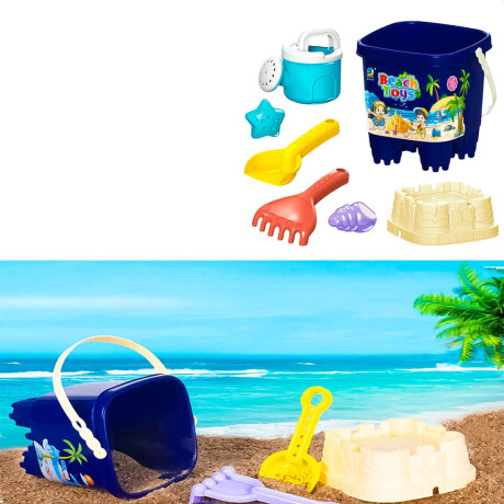 Set 7pcs Balde Playa + Pala + Rastrillo + Moldes Rosa