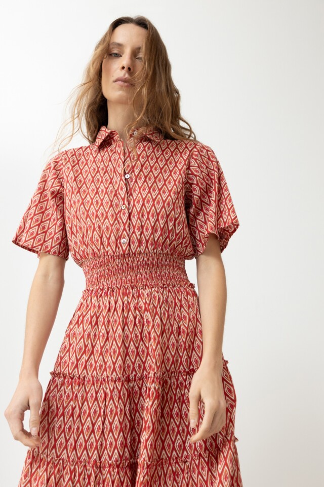 Maxi vestido estampa rombos rojo