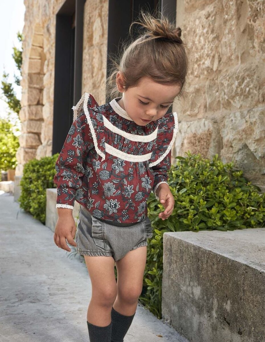 Blusa Con Tiras Bordado - Coral Oscuro 