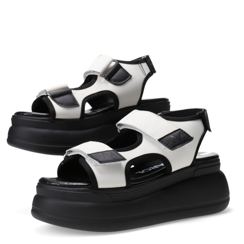 Sandalia de Mujer Miss Carol SAIGNON con velcros y plataforma Blanco Hueso - Negro