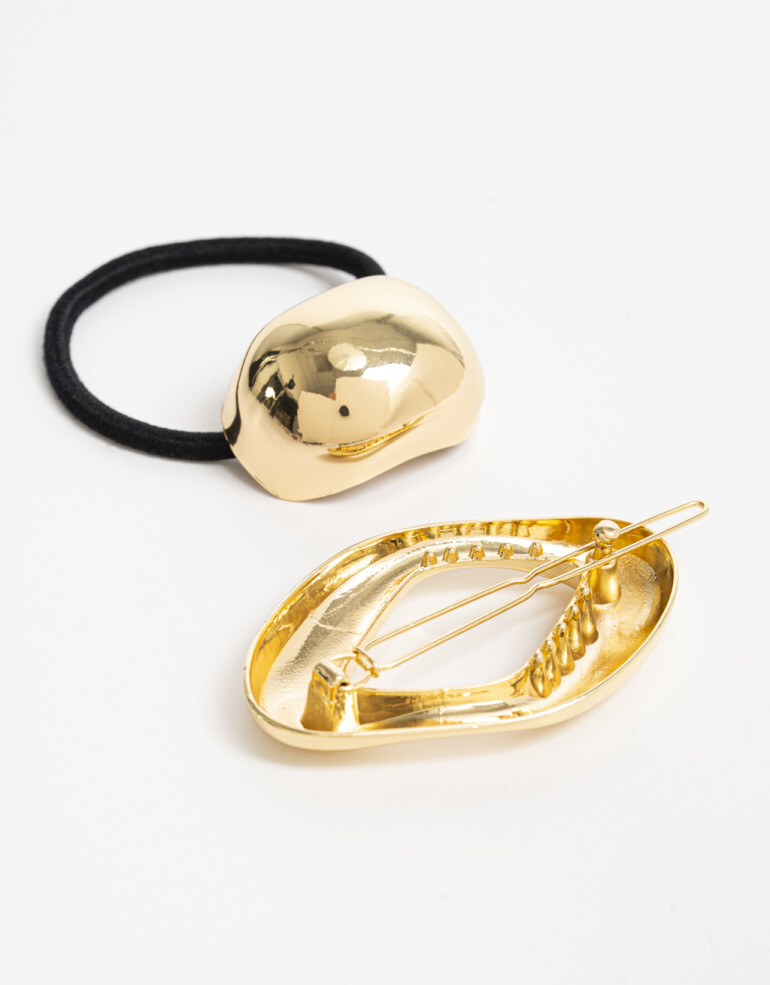 Accesorios Pelo Set Varios Set De Pony Cuff Y Hebilla Francesa De Metal. - Dorado