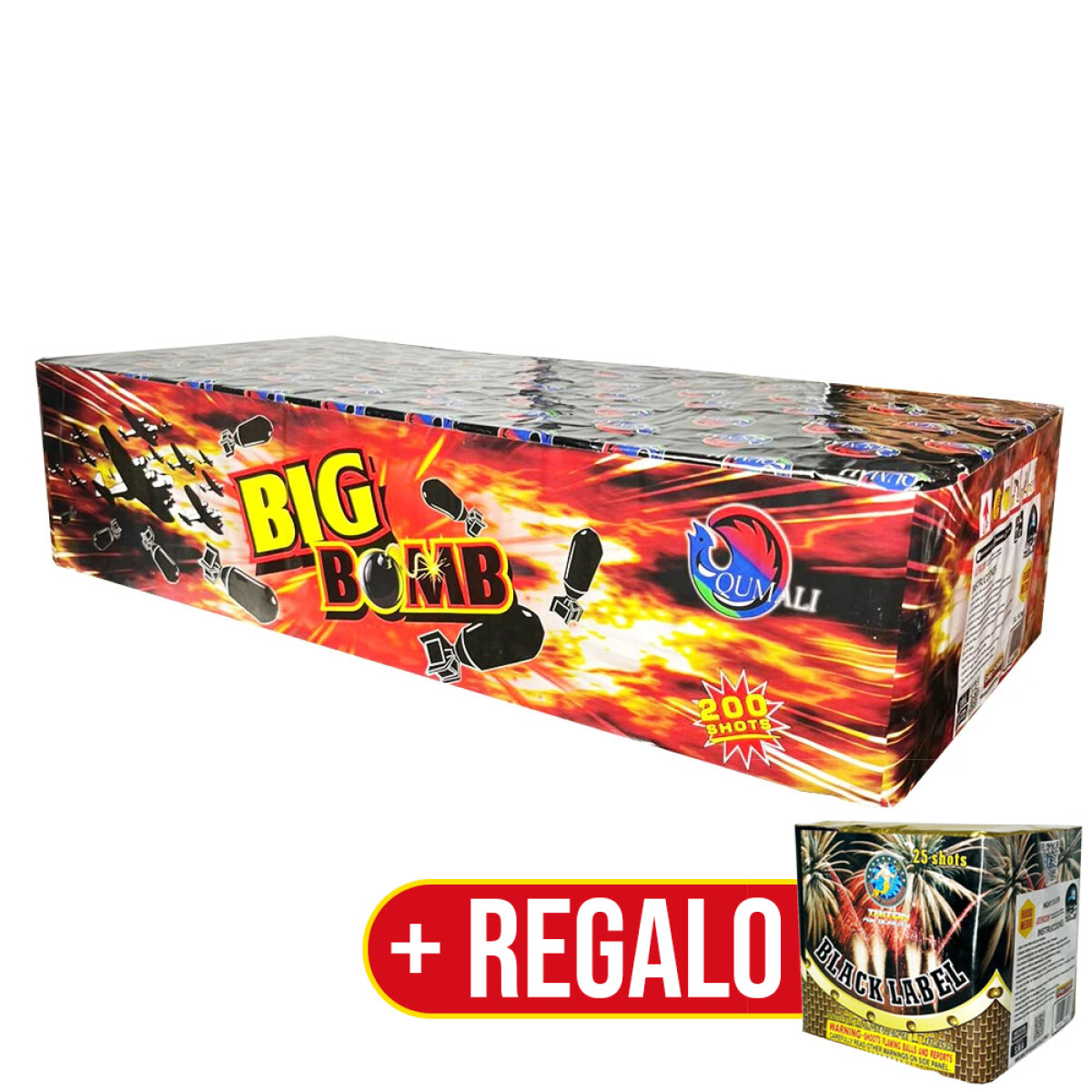 TORTA UFO BIG BOMB 200T + REGALO NIGHT BLACK LABEL / 25 TIROS 