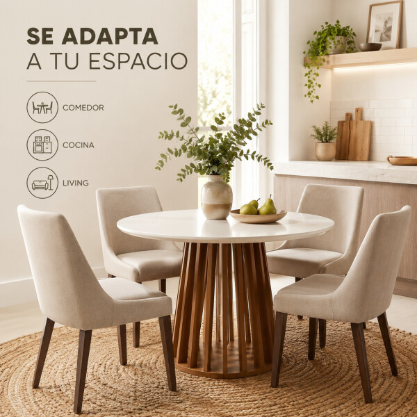 Mesa Comedor ComboHome Lavanda Redonda Diseño Laqueada 105Cm Color Blanco