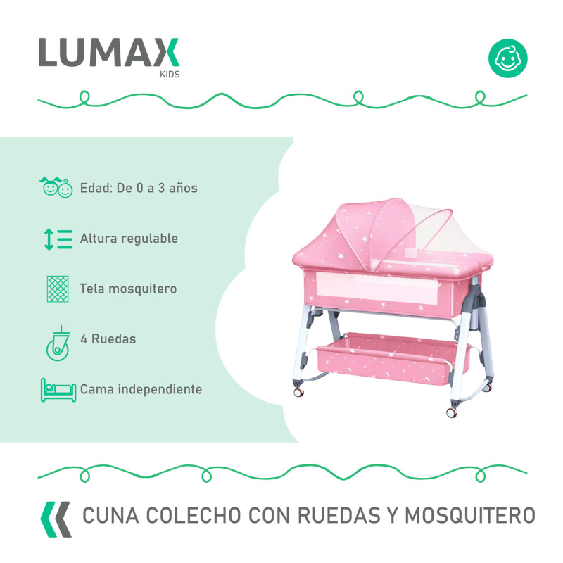Cuna Colecho Moises con Ruedas y Mosquitero Bebe Rosa