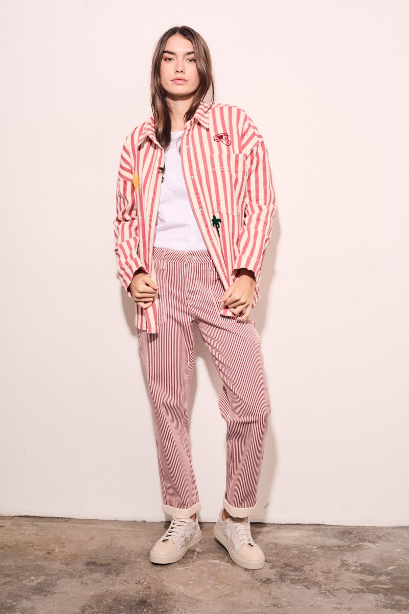 Sobrecamisa Rayas Y Bordado Rojo