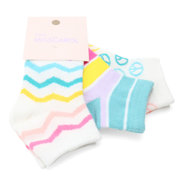 Medias de Niña MINI Miss Carol Media Peace pack X3 Ecru / Rayas