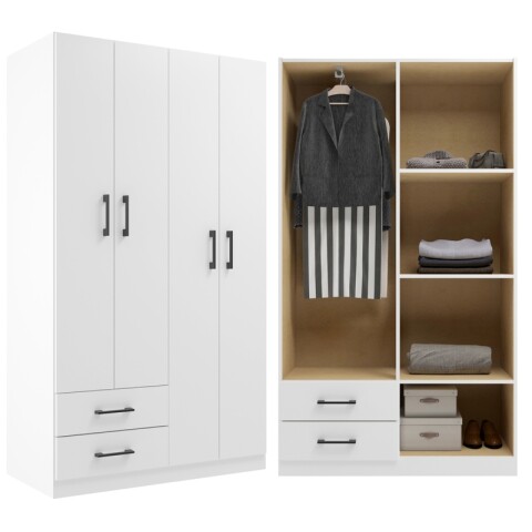 Juego de Dormitorio Sommier Quito 1 Plaza y Ropero 4 Puertas 2 Cajones Telescópicos Blanco Juego de Dormitorio Sommier Quito 1 Plaza y Ropero 4 Puertas 2 Cajones Telescópicos Blanco