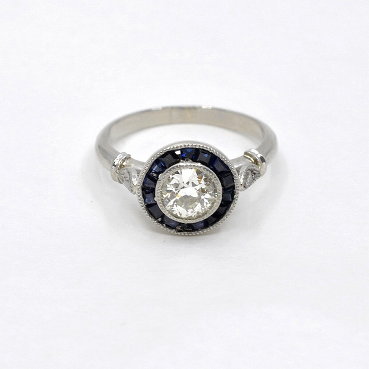 Anillo Platino, Brillantes Y Zafiros Sinteticos 
