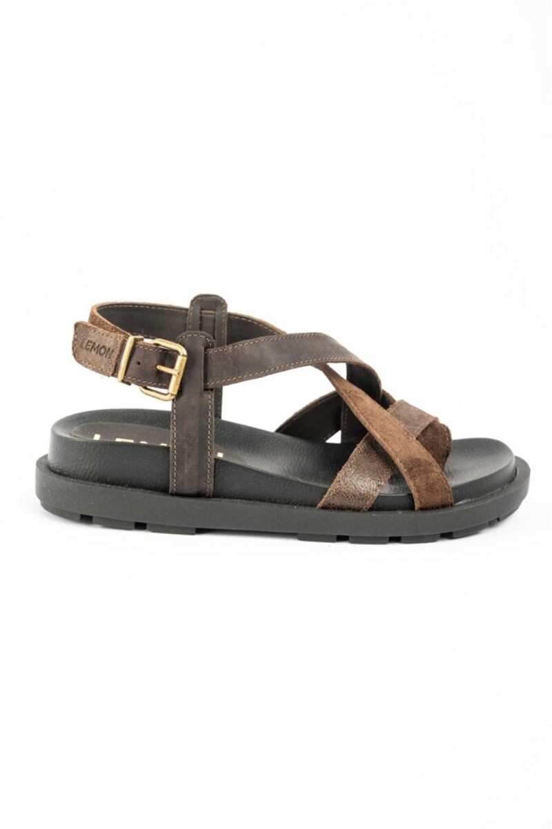 Sandalias De Cuero Tiras Cruzadas - Chocolate 