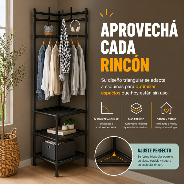 Mueble Perchero Esquinero Zapatera Hierro Colgador Ropa Rack Negro 1