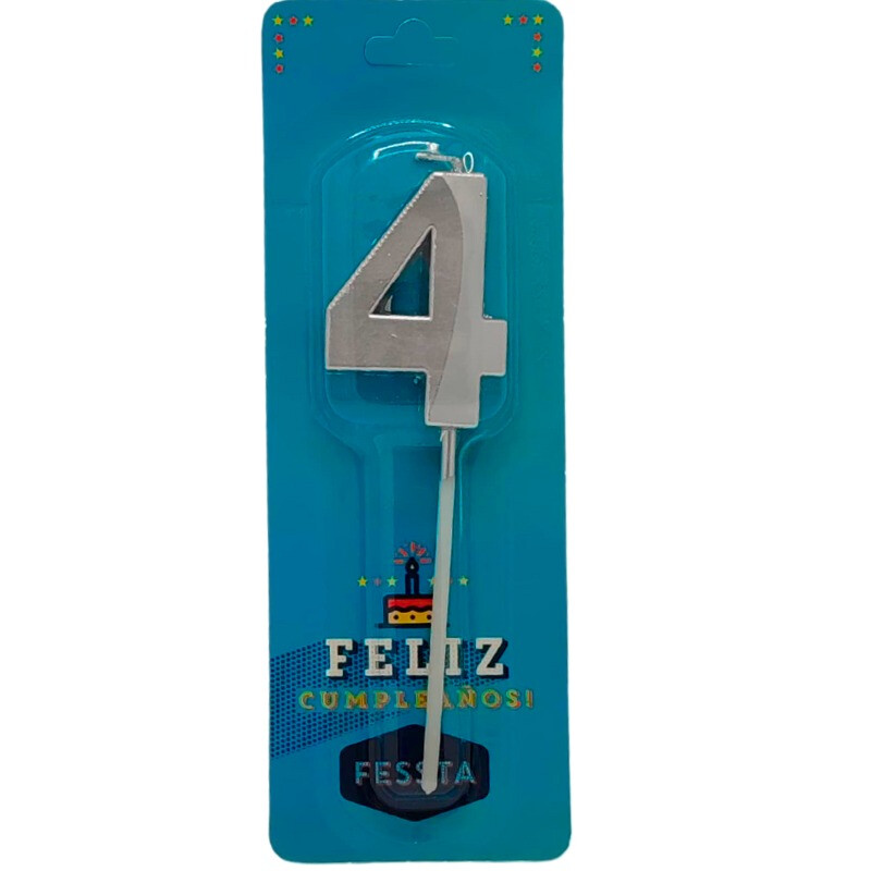 Vela Fessta Número 3D Chica Plateada CUATRO