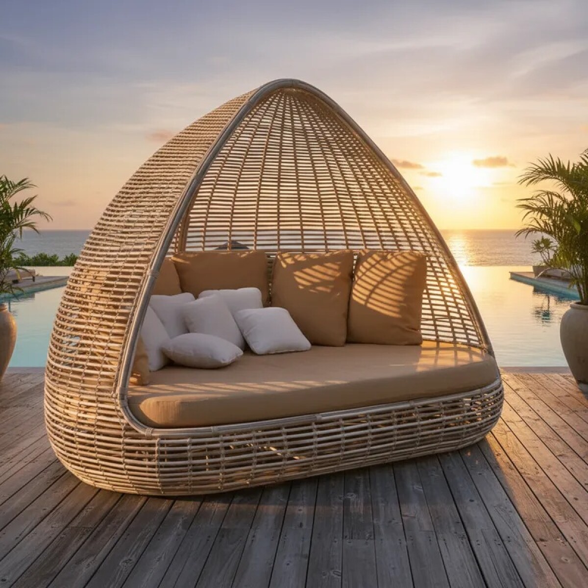 Sofá Cama Rattan Balinesa para Exterior 180cm x 200cm 