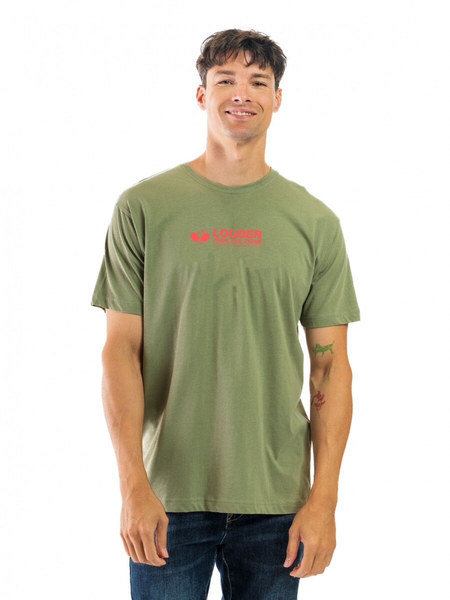 Remera Algodón Estampada Cuello Redondo - Verde y Rojo 