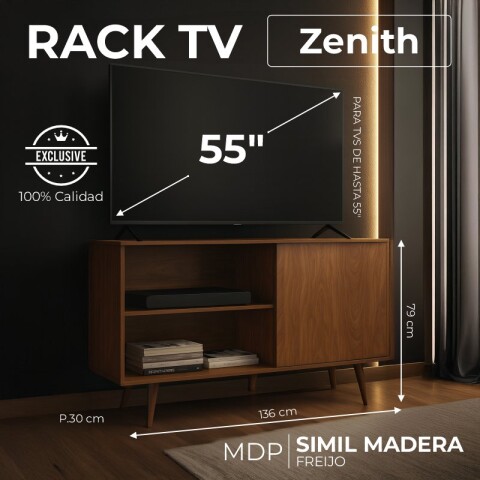 Mueble Rack de Tv Zenith de Piso con Puerta y Estantes 136 cm de Ancho - Freijo Mueble Rack de Tv Zenith de Piso con Puerta y Estantes 136 cm de Ancho - Freijo