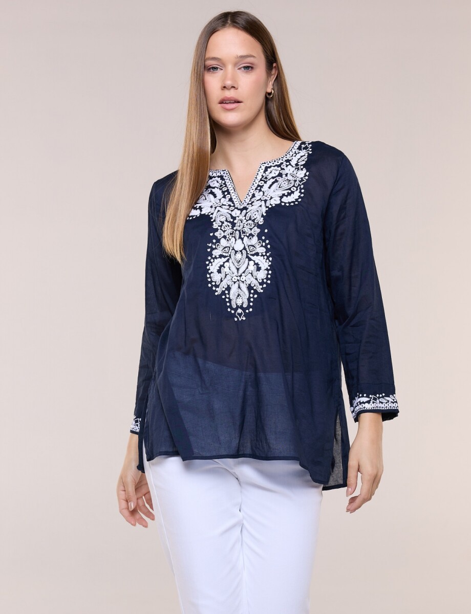 Blusa Boho Bordada - Azul 