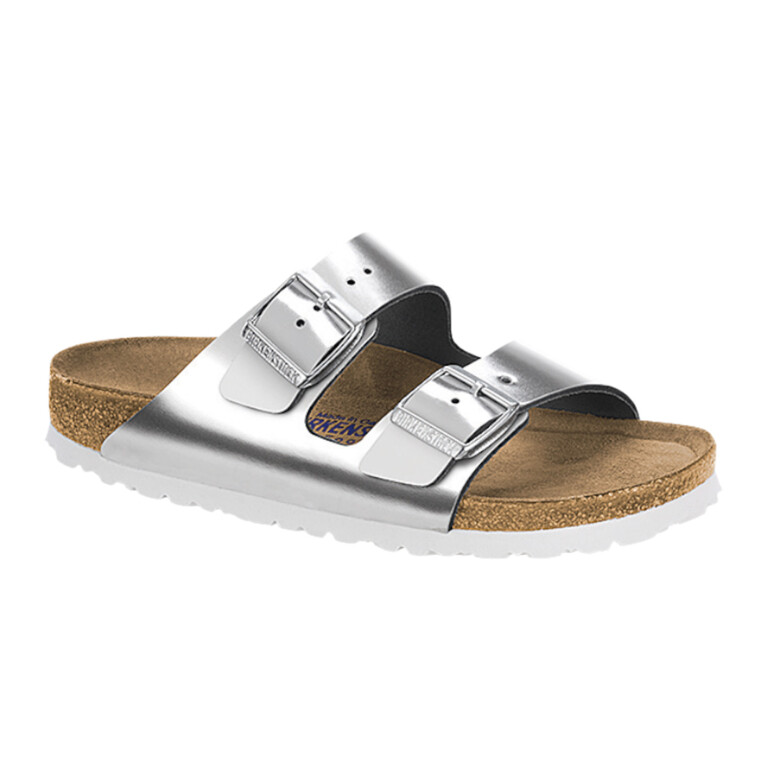 Sandalia Arizona Soft Footbed Leather - Regular Plateado