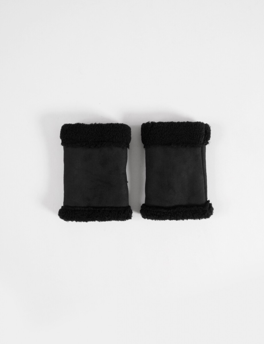 Mitones de suede con pelo - negro 
