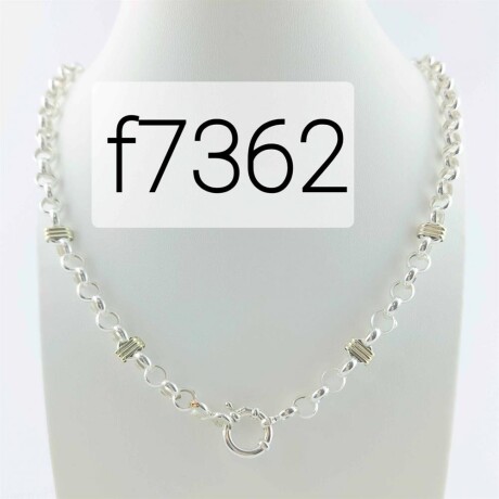 Gargantilla rolo de plata con detalles en double de oro 18 ktes, 45 cm.. Gargantilla rolo de plata con detalles en double de oro 18 ktes, 45 cm..