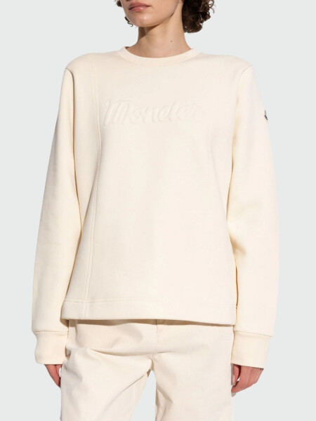 Moncler- Buzo cuello a la base con logo Blanco