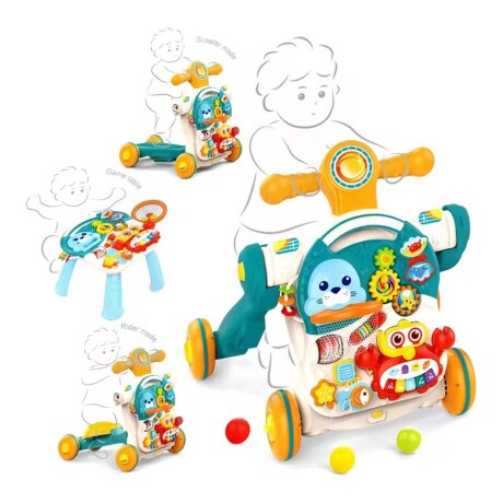 Caminador 4en1 Monopatín Buggy Mesa de Juegos Música Huanger Verde