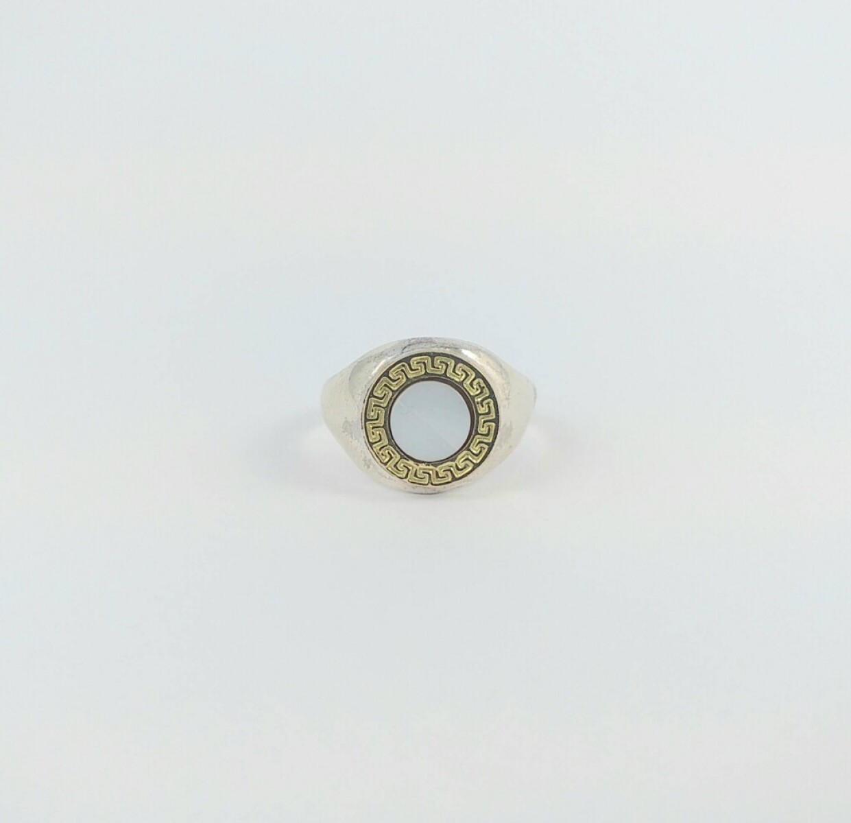 Anillo de plata 925 con guarda griega en double en oro 18 Ktes - Nácar 