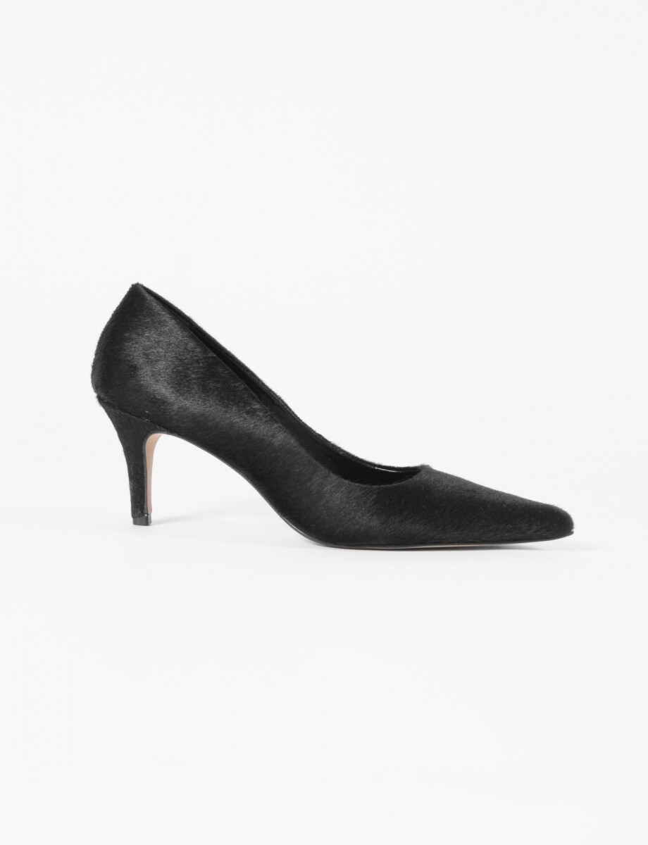 Stiletto Amelia de cuero pelo - negro 