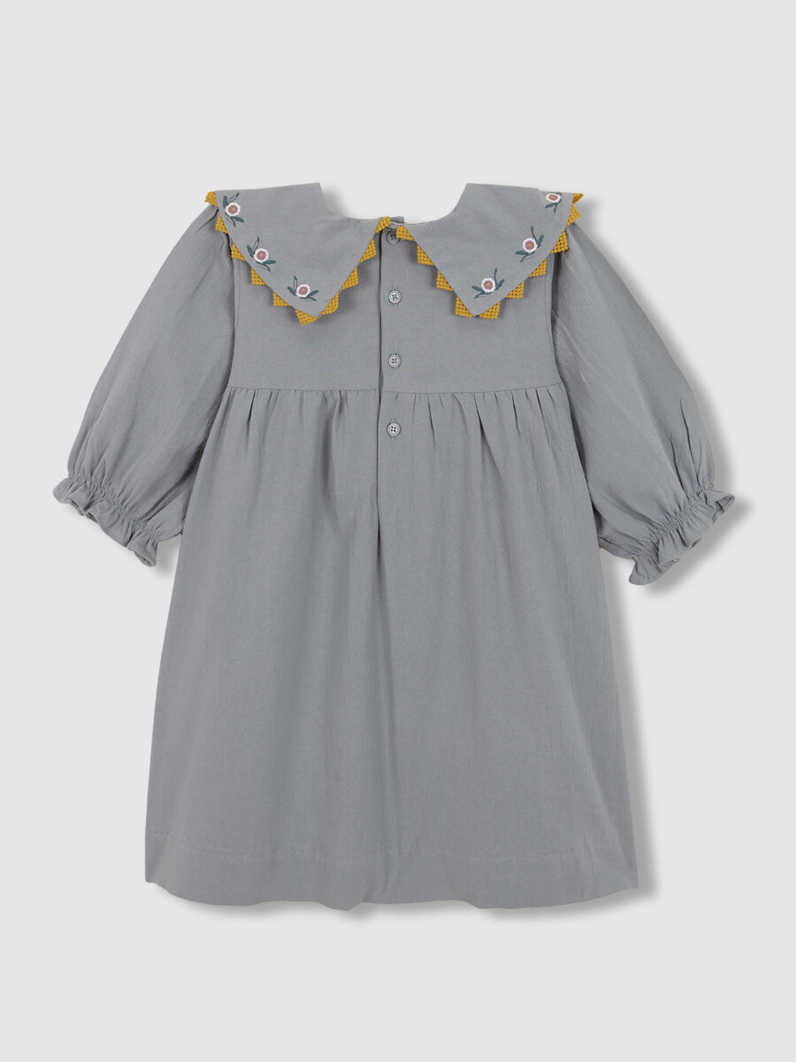 Vestido Con Cuellos Pico Bordados Azul