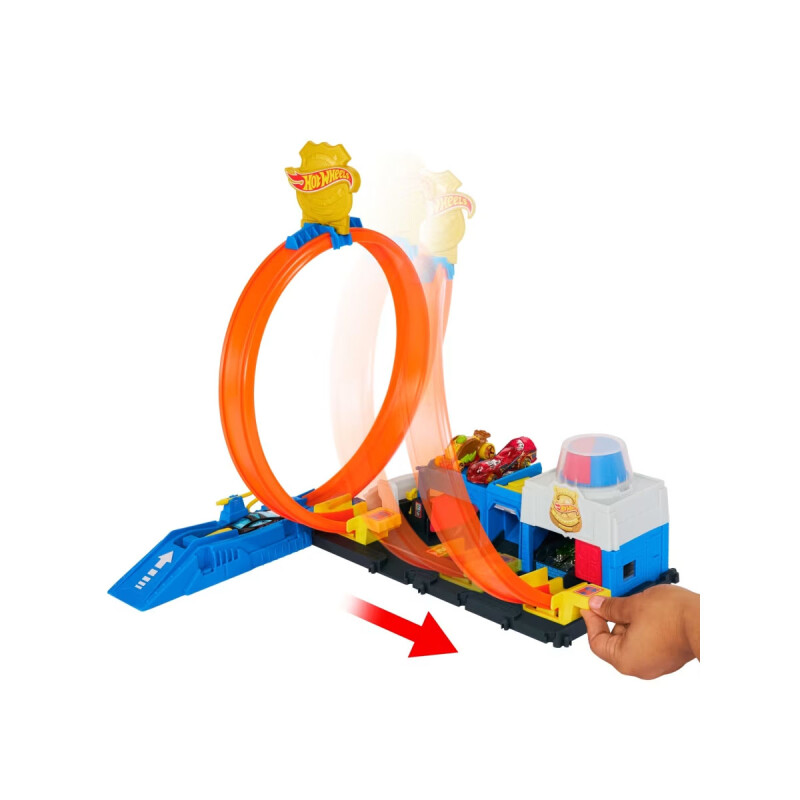 Pista Estación de policía Hot Wheels con auto y pista Looping Regulable Pista Estación de policía Hot Wheels con auto y pista Looping Regulable