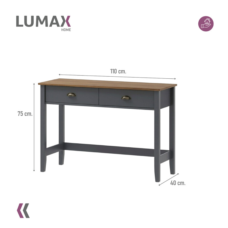 Mesa de Arrime Lumax Recibidor y Aparador 2 cajones gris oscuro Mesa de Arrime Lumax Recibidor y Aparador 2 cajones gris oscuro