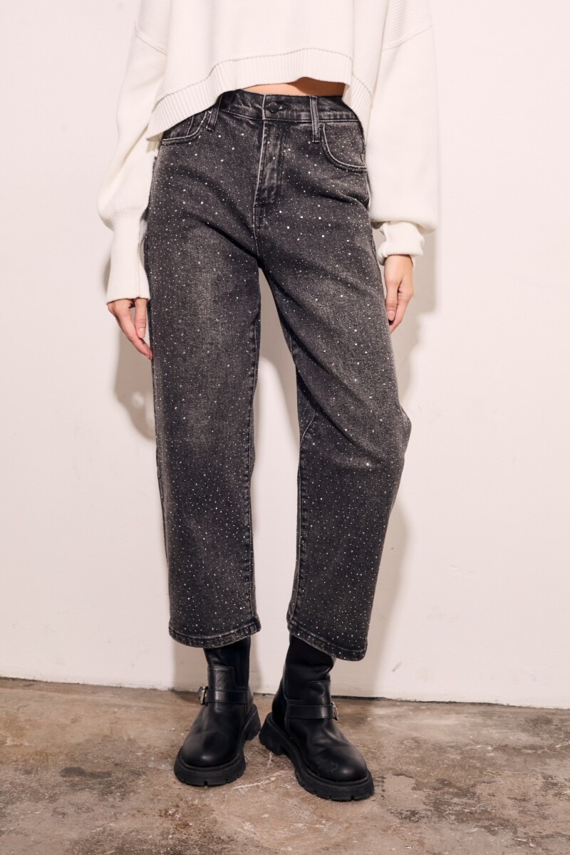 Jean Recto Apliques Negro