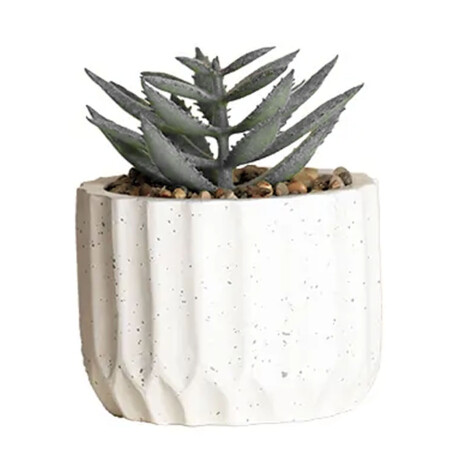 Mini Planta Artificial Decorativa Maceta Acanalada Cemento Gris