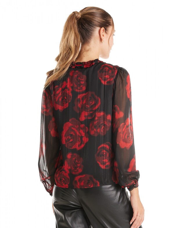 Blusa Gasa Flores NEGRO/ROJO