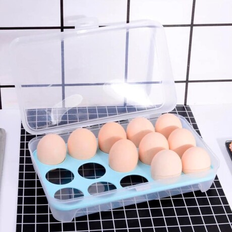 Huevera Organizador Plástico Para Almacenamiento 15 Huevos Celeste