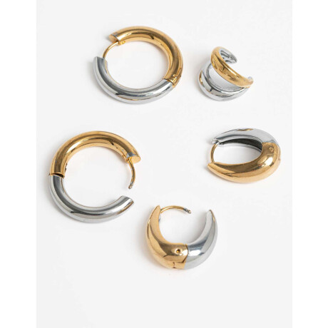 Set De Aros De Acero Combinacion Bicolor