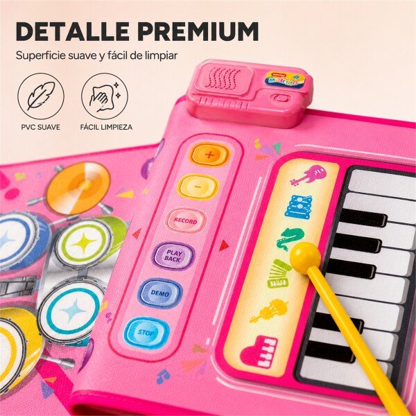 Alfombra Musical Infantil 2 en 1 Piano y Batería 80 x 55 cm Rosa