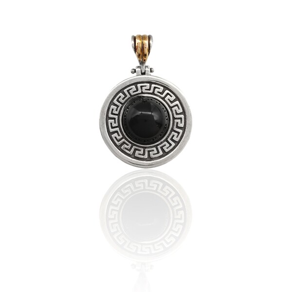 Dije medalla Onix y guarda griega- Plata y Oro - Ónix - CP5438 conpiedra