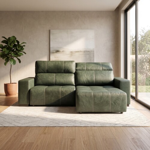 Sillón cama Madrid - 4 Cuerpos 100% Cuero Verde