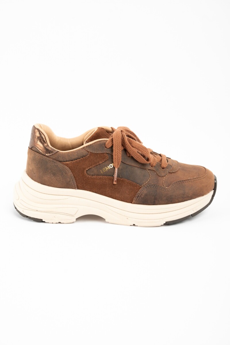 Zapatilla Cuero Combinada - Chocolate 
