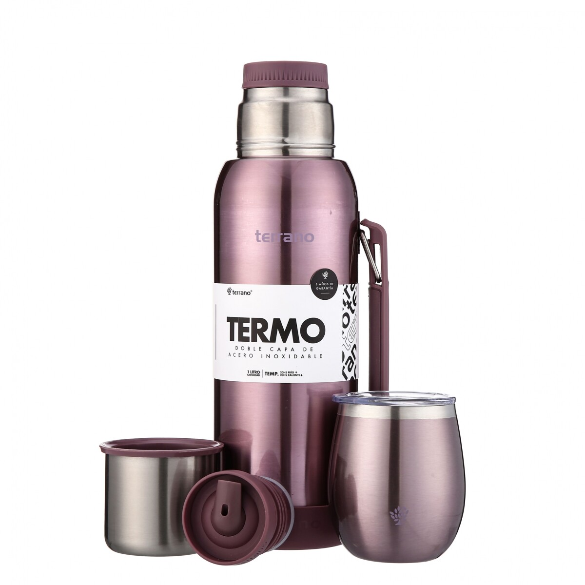 Kit Termo 1LT Con Base De Silicona + Mate De Acero Con Tapa - Lila Metalizado 