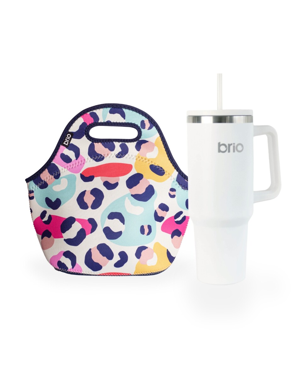 Set de lunchera de neopreno y vaso térmico Cup 360 1200ml brio - set moteada/blanco 