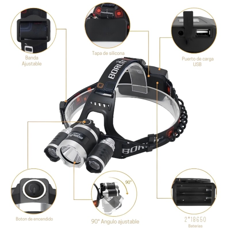 Linterna Frontal Minero T6 Recargable 10W Linterna Frontal Minero T6 Recargable 10W