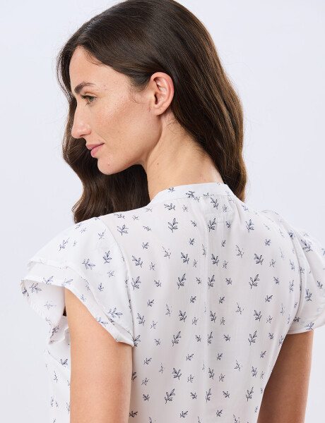 BLUSA ESTAMPADA CON VOLADOS Hojas Azul