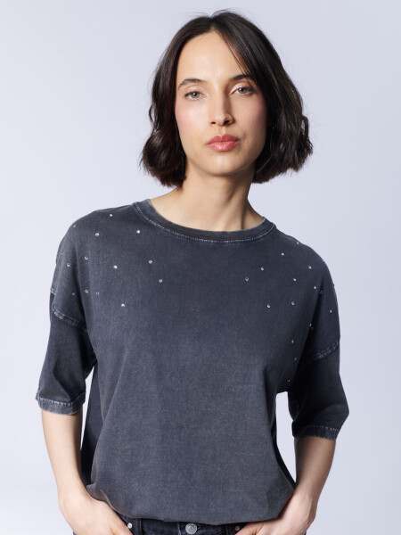 Remera manga corta apliques Gris