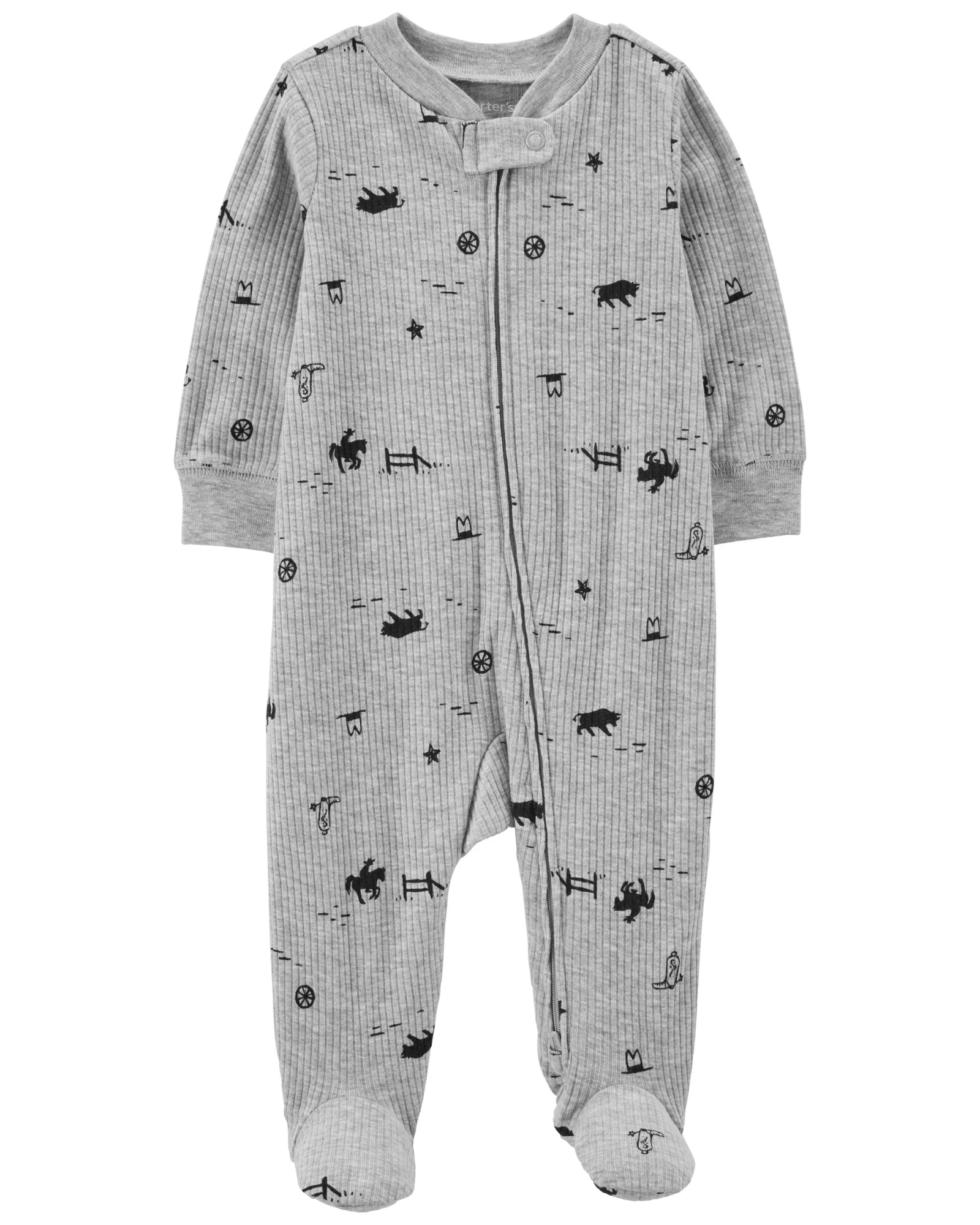 Pijama una pieza de algodón térmico, con pie, diseño vaquero Pijama una pieza de algodón térmico, con pie, diseño vaquero