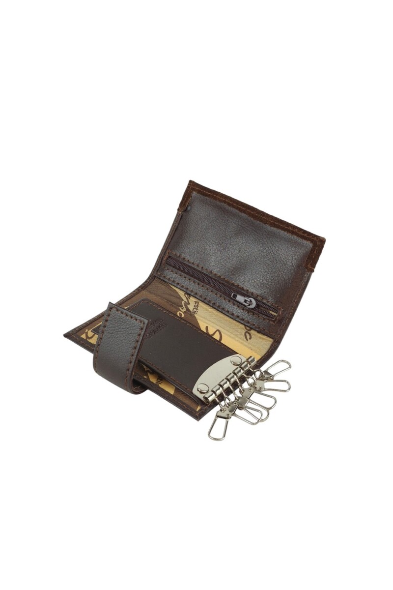 Porta llaves en cuero lo broche Marron