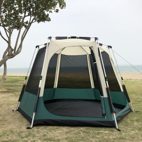 Carpa hexagonal automática con toldo - 4 personas Verde
