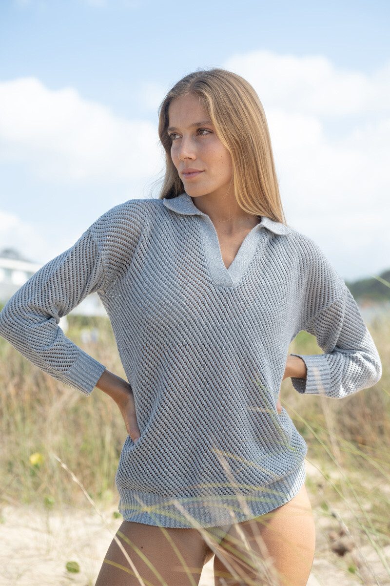 Buzo polo Gris lurex