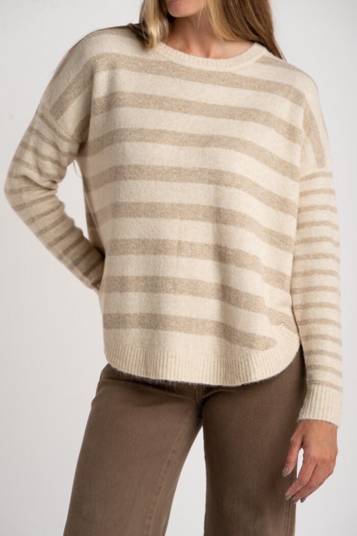 Sweater Rayado Combinado Beige Melange