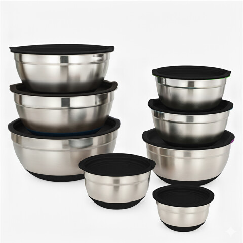 Juego de 8 Bowl De Acero Inoxidable Utensilios Cocina Profesional IMBACK Color Negro Juego de 8 Bowl De Acero Inoxidable Utensilios Cocina Profesional IMBACK Color Negro