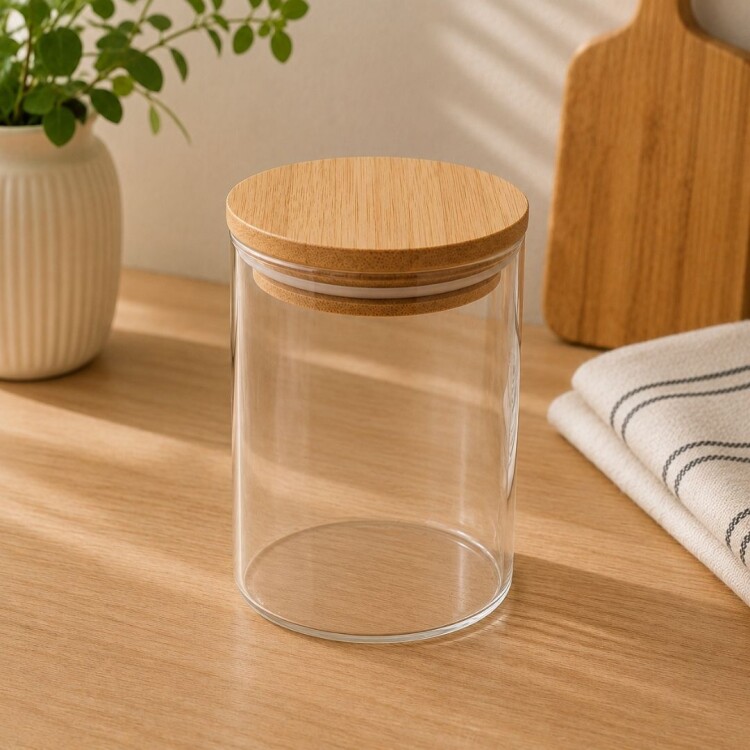 Frasco de Vidrio con Tapa de Bambu 650ml Frasco de Vidrio con Tapa de Bambu 650ml